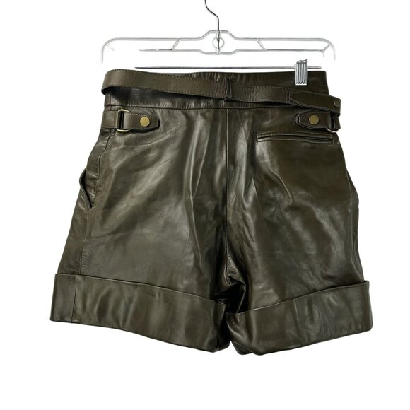 Belstaff Womens Size XS Leather Pleated Shorts With Belt In Brown - Picture 2 of 16